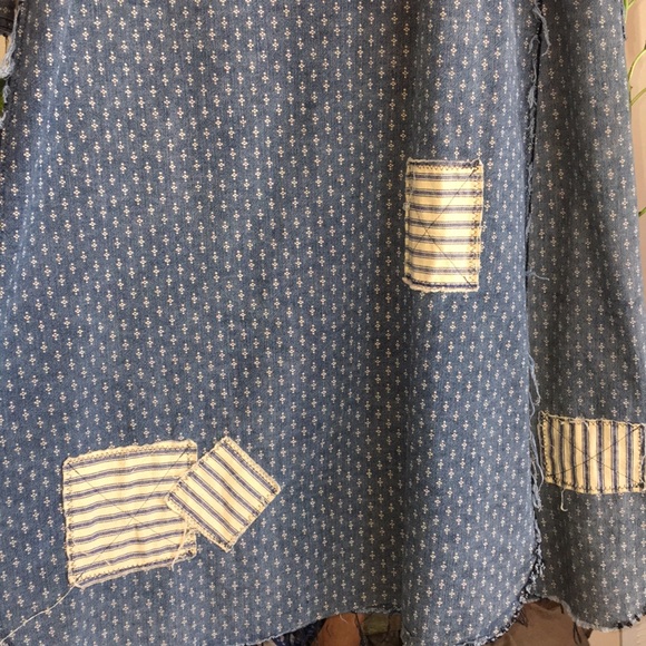 Upcycled patched fringed and frayed denim duster jean jacket - Picture 11 of 16